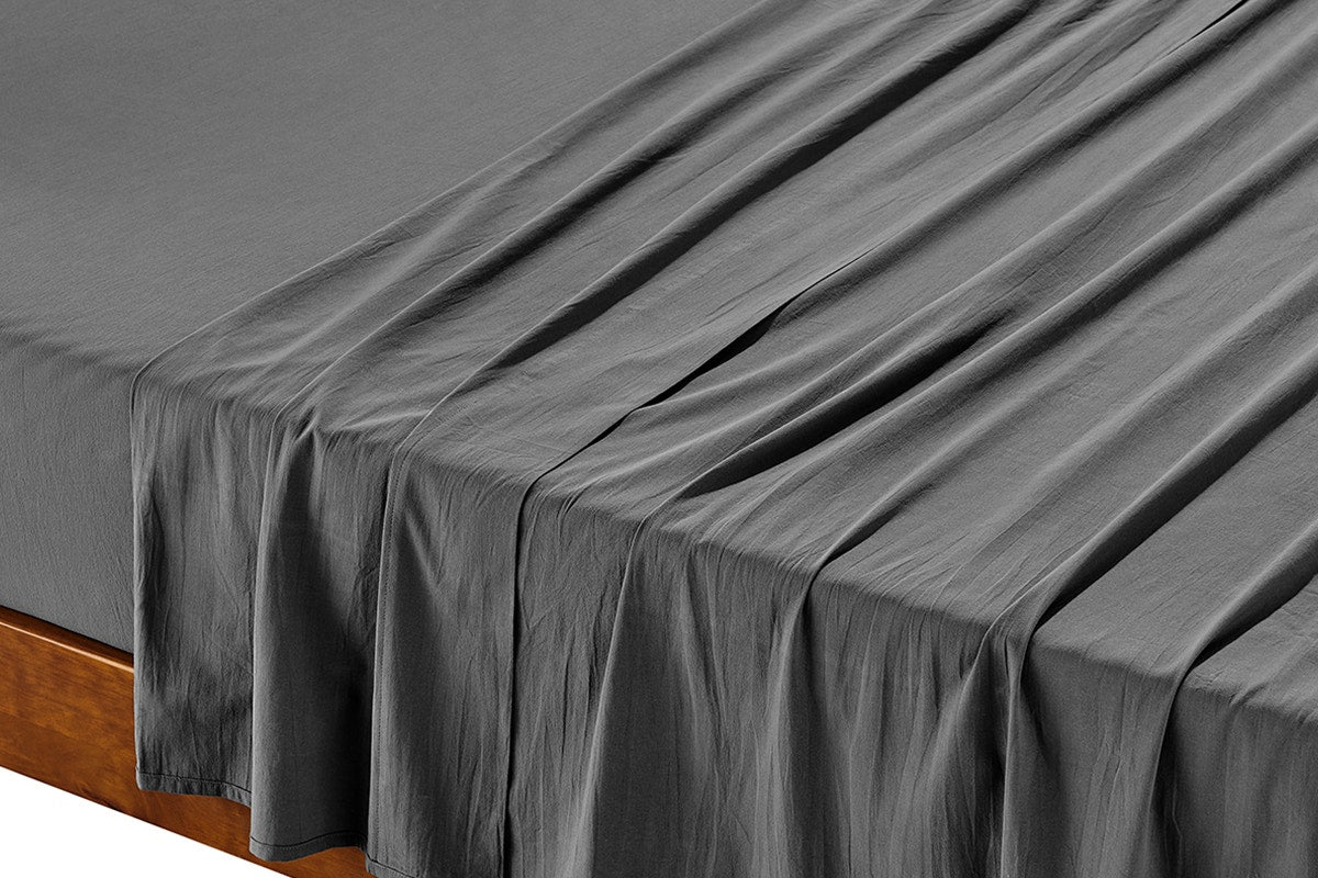 Brosa Stonewashed Cotton Sheet Set (Charcoal, King)