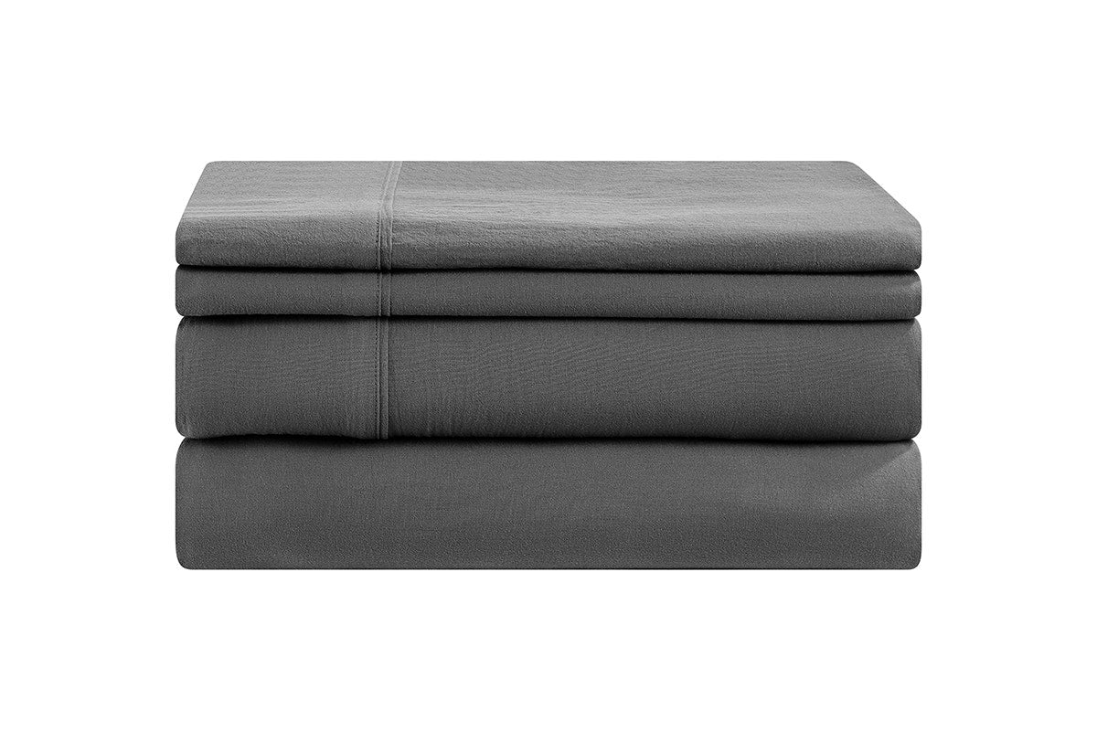 Brosa Stonewashed Cotton Sheet Set (Charcoal, Double)