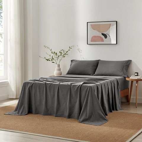 Brosa Stonewashed Cotton Sheet Set (Charcoal, Double)