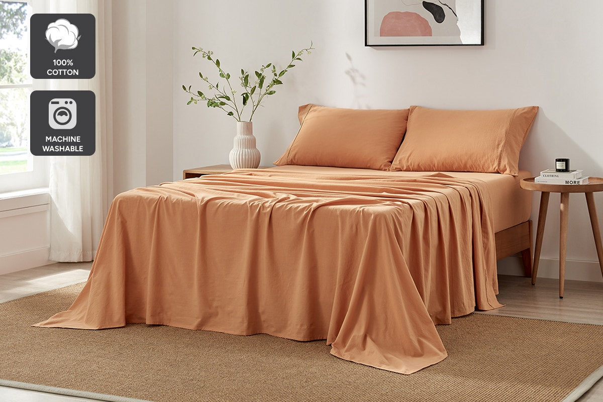 Brosa Stonewashed Cotton Sheet Set (Terracotta, King)