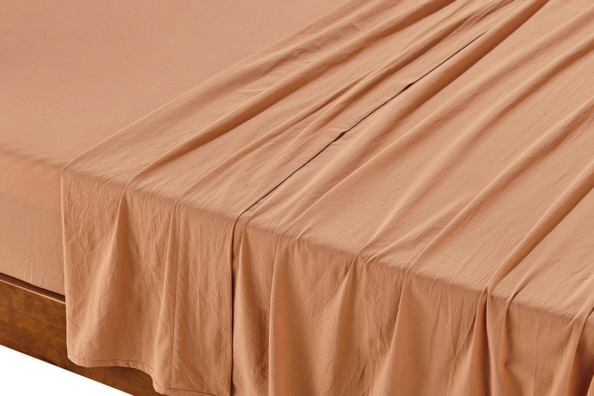 Brosa Stonewashed Cotton Sheet Set (Terracotta, Queen)