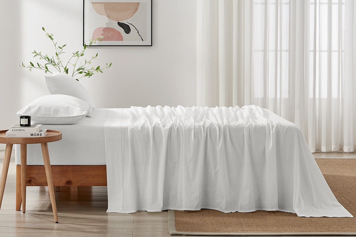 Brosa Stonewashed Cotton Sheet Set (White, King)