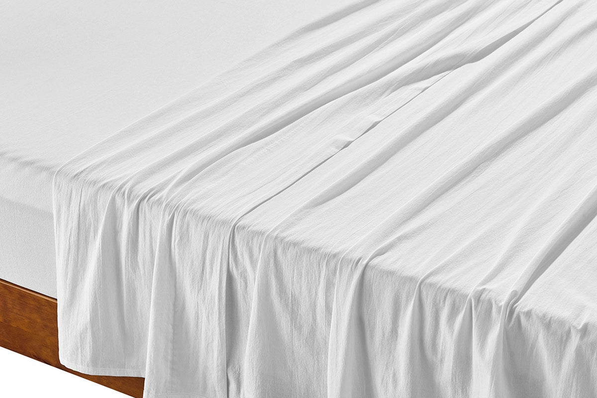 Brosa Stonewashed Cotton Sheet Set (White, Queen)