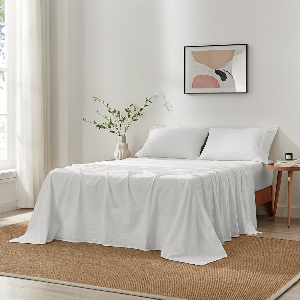 Brosa Stonewashed Cotton Sheet Set (White, Double)