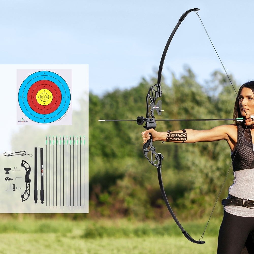 Everfit 55lbs Bow Arrow Set Recurve Takedown Archery Hunting for Beginner Green - SuperSaverAU - view 7