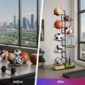 Everfit 7 Tier Ball Storage Rack Sports Equipment Organiser Black with Basket