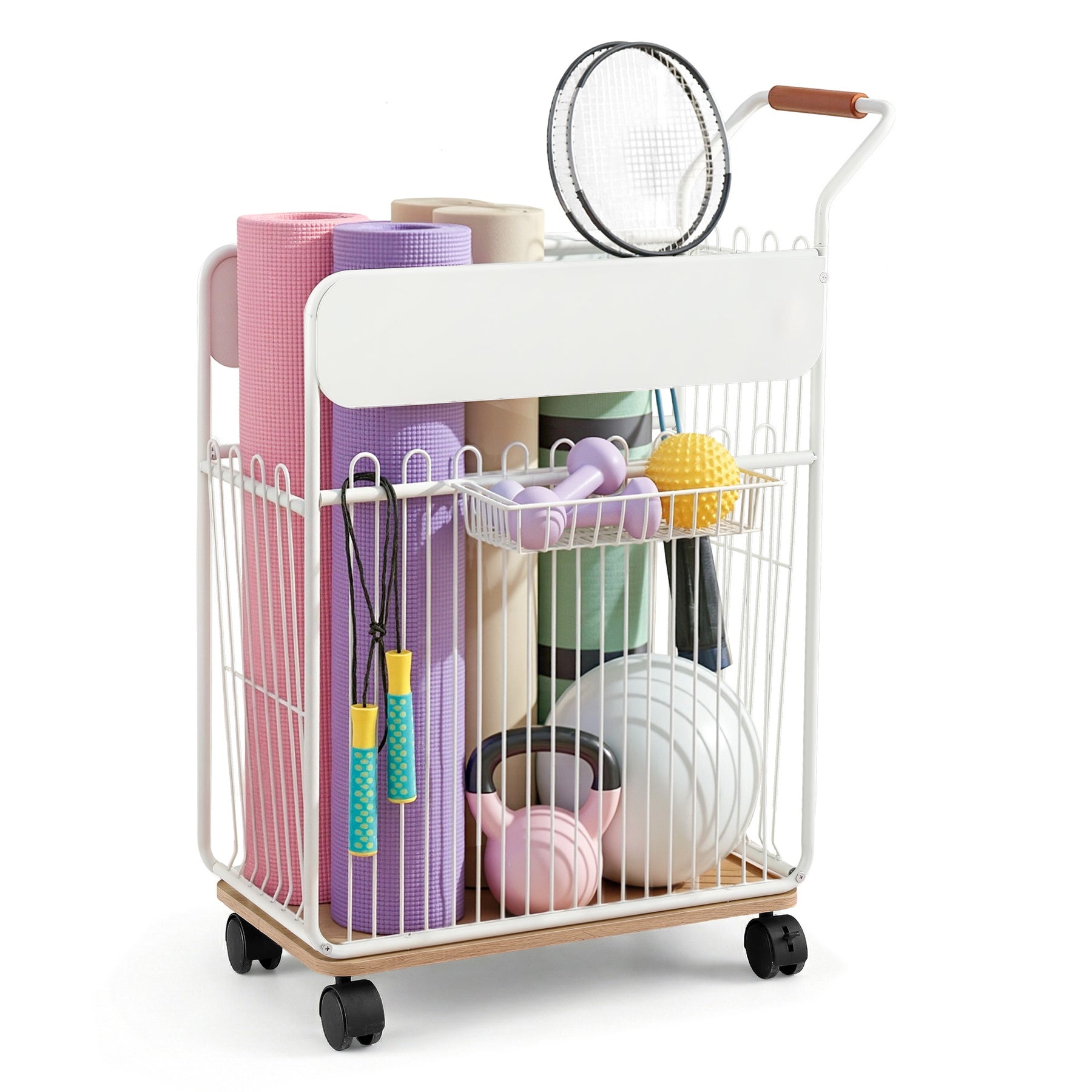 Everfit White Mobile Yoga Mat Storage Rack with Wheels