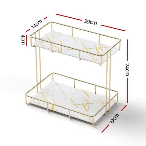 Artiss 2 Tier Gold Marble Look Corner Bathroom Storage Rack Organiser