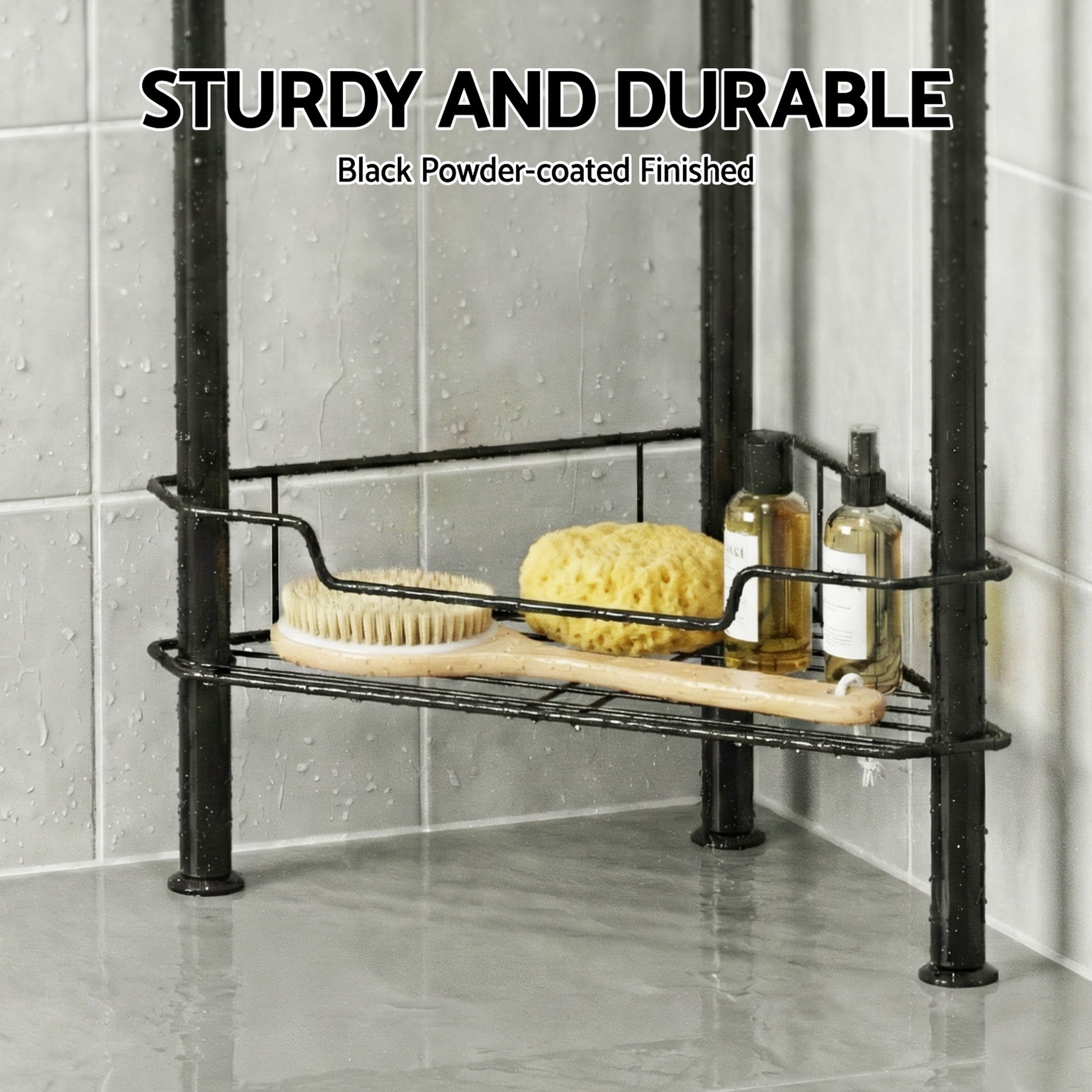 Artiss 4 Tier Black Floor Standing Corner Shower Caddy Bathroom Organiser