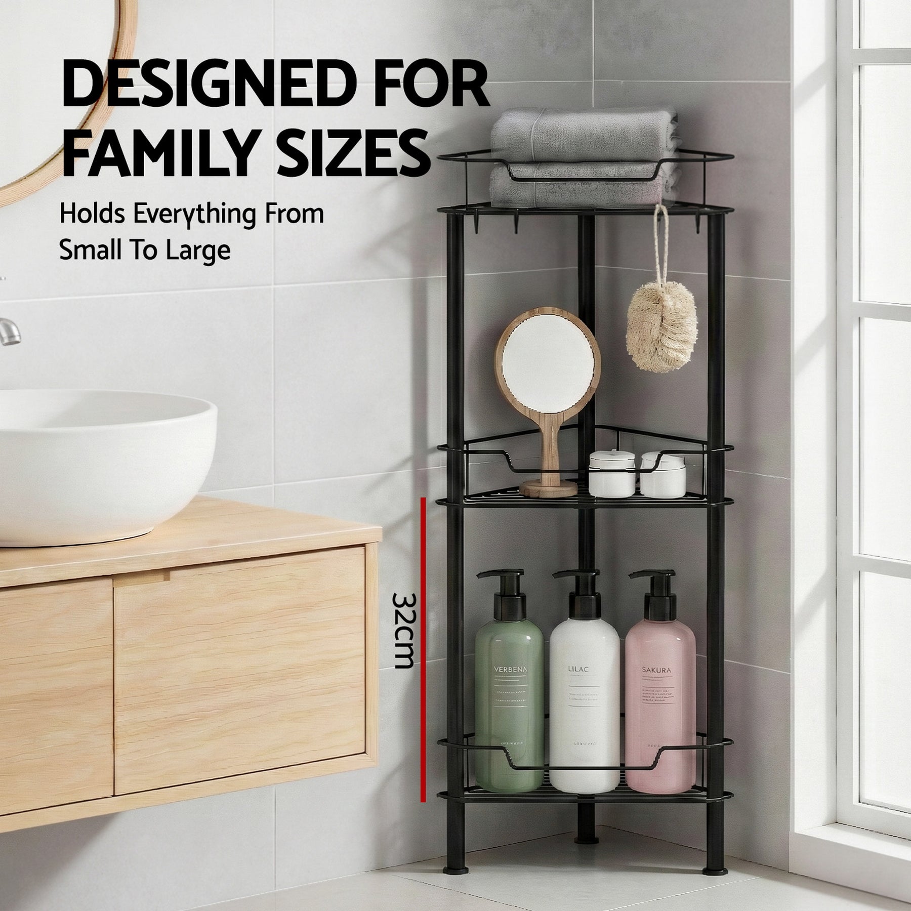 Artiss 4 Tier Black Floor Standing Corner Shower Caddy Bathroom Organiser