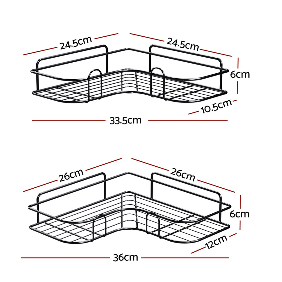 Cefito 2 Packs L-Shaped Carbon Steel Bathroom Shelf Corner Storage Rack 36cm x 26cm x 6cm - SuperSaverAU - view 1
