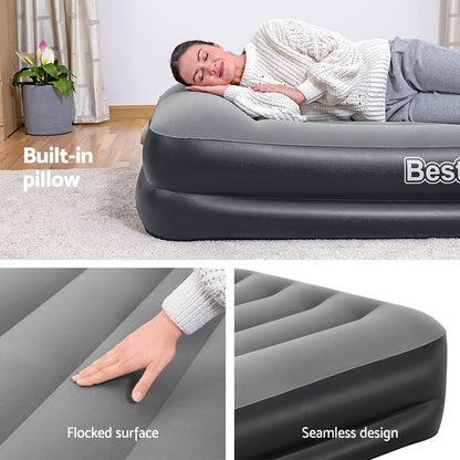 Bestway Single Air Bed 46cm Inflatable with Built-in Pump & Flocked Surface