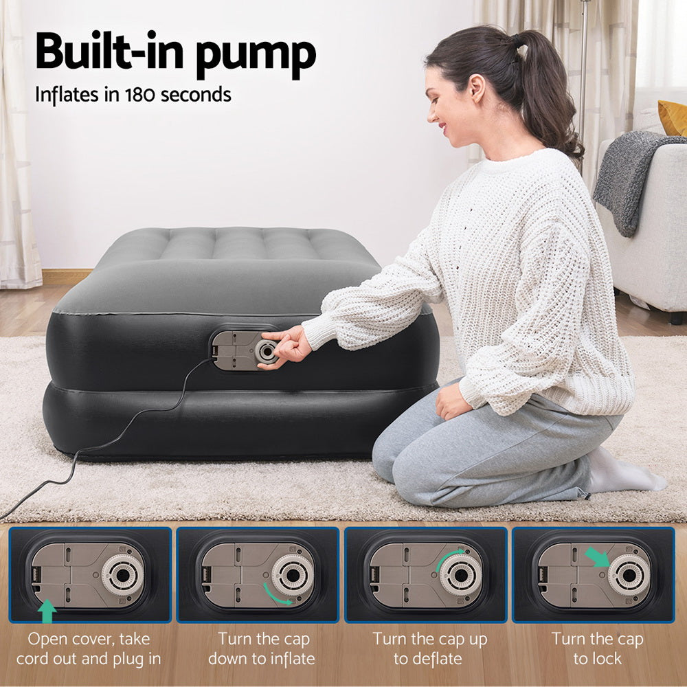 Bestway Single Inflatable Air Mattress with Built-In Pump - Black