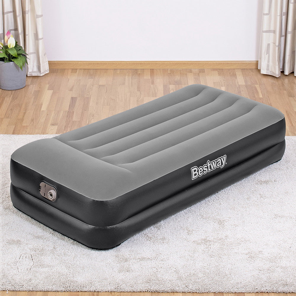 Bestway Single Air Bed 46cm Inflatable with Built-in Pump & Flocked Surface