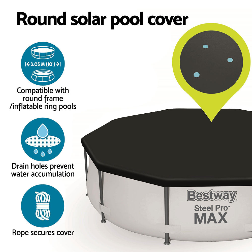 Bestway Pool Cover 3.05m Round Above Ground PVC with Drain Holes & Rope Ties - SuperSaverAU - view 5