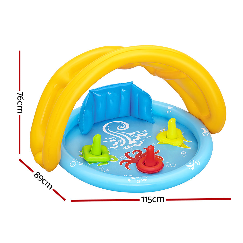 Bestway Kids Play Pool 115x89x76cm Inflatable w/ Sunshade & Sorting Game 31L - SuperSaverAU - view 2