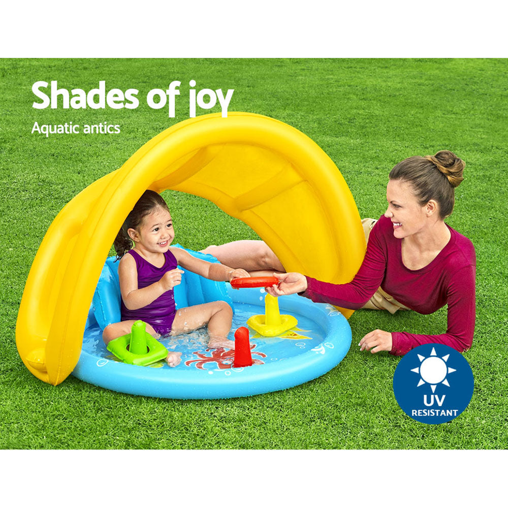 Bestway Kids Play Pool 115x89x76cm Inflatable w/ Sunshade & Sorting Game 31L