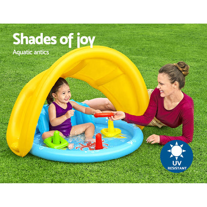 Bestway Kids Play Pool 115x89x76cm Inflatable w/ Sunshade & Sorting Game 31L
