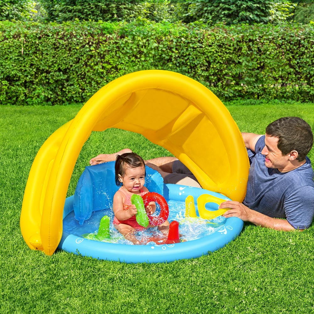 Bestway Kids Play Pool 115x89x76cm Inflatable w/ Sunshade & Sorting Game 31L - SuperSaverAU - view 7