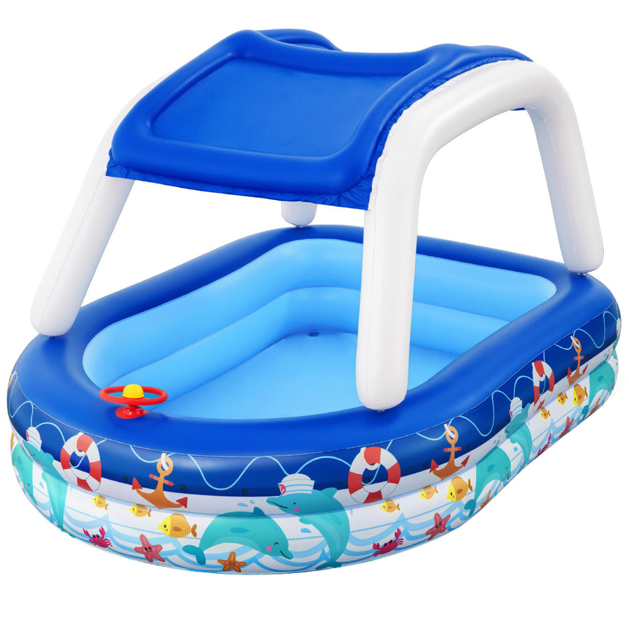 Bestway Sea Captain Inflatable Family Pool 213x155x132cm w/ Canopy & Steering Wheel - SuperSaverAU - view 1