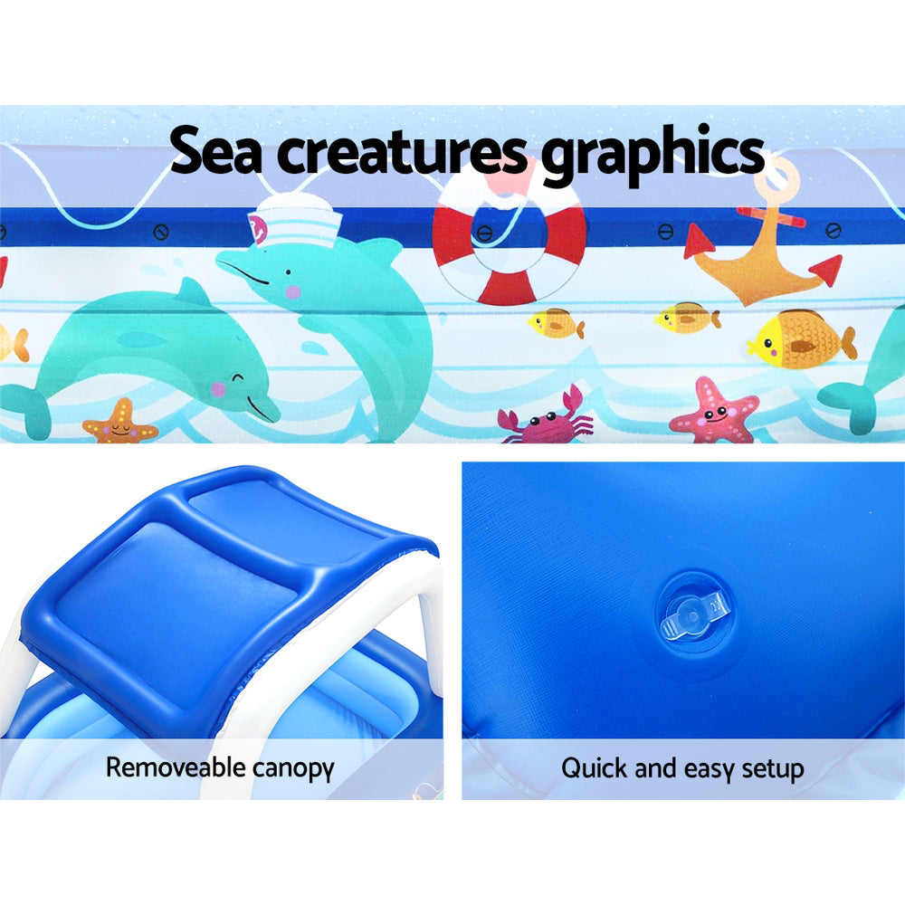Bestway Sea Captain Inflatable Family Pool 213x155x132cm w/ Canopy & Steering Wheel - SuperSaverAU - view 6