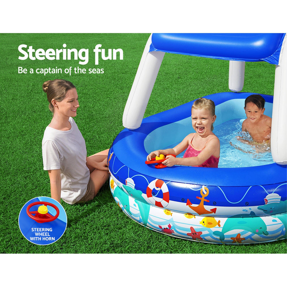 Bestway Sea Captain Inflatable Family Pool 213x155x132cm w/ Canopy & Steering Wheel - SuperSaverAU - view 7