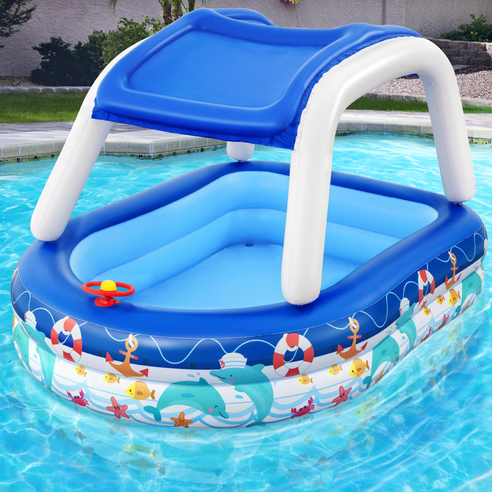 Bestway Sea Captain Inflatable Family Pool 213x155x132cm w/ Canopy & Steering Wheel - SuperSaverAU - view 8
