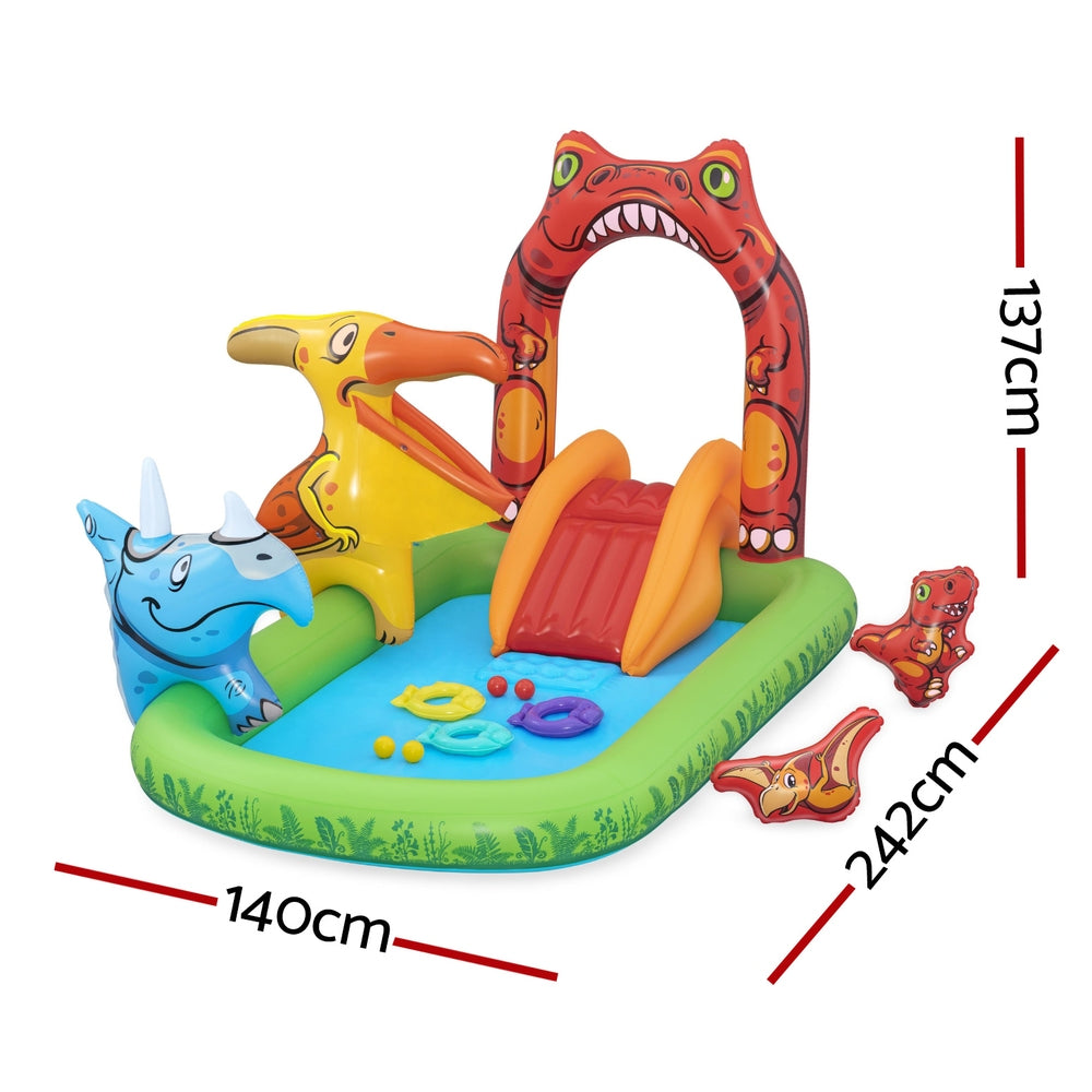 Bestway Kids Inflatable Play Splash Pool with Slide, 242x140cm, Dinosaur Theme - SuperSaverAU - view 2