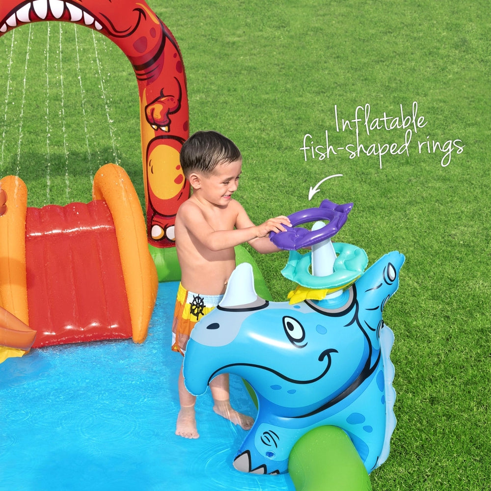 Bestway Kids Inflatable Play Splash Pool with Slide, 242x140cm, Dinosaur Theme - SuperSaverAU - view 5