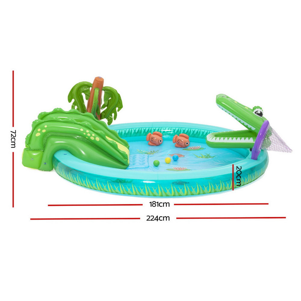 Bestway Kids Inflatable Splash Play Pool 224cm with Slide & Crocodile Toss Game - SuperSaverAU - view 2