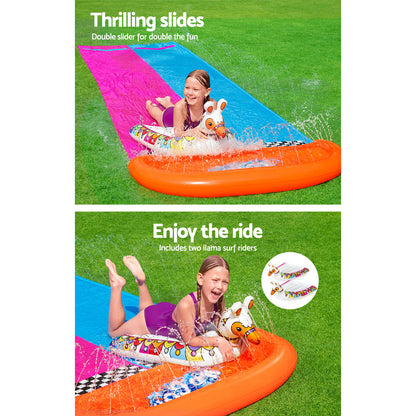 Bestway Inflatable Water Slide 4.88m Double-Lane with Llama Surf Riders