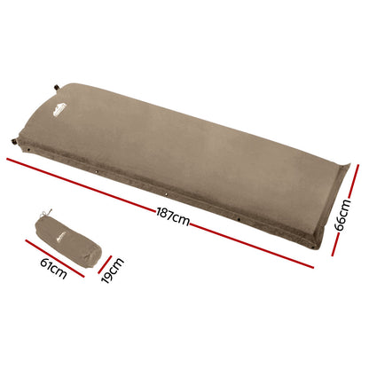 Weisshorn Self-Inflating Mat 187x66x9.5cm Coffee - Water Resistant, Joinable, Carry Bag