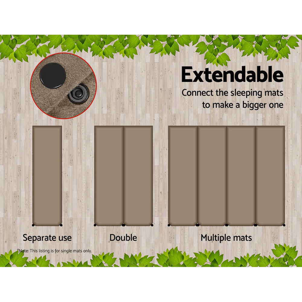 Weisshorn Self-Inflating Mat 187x66x9.5cm Coffee - Water Resistant, Joinable, Carry Bag