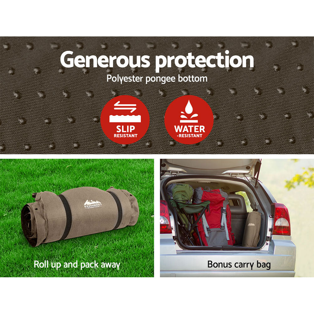 Weisshorn Self-Inflating Mat 187x66x9.5cm Coffee - Water Resistant, Joinable, Carry Bag