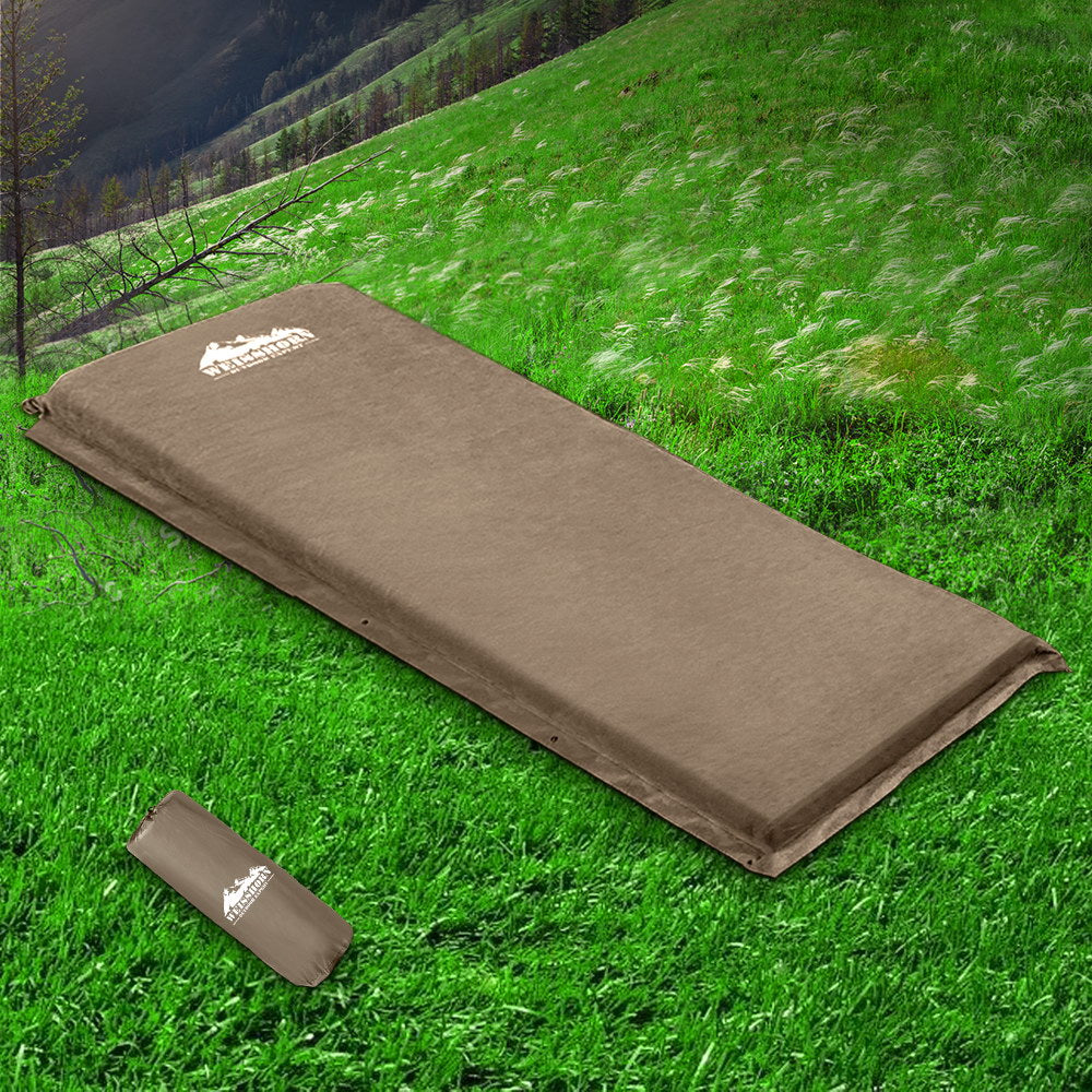 Weisshorn Self-Inflating Mat 187x66x9.5cm Coffee - Water Resistant, Joinable, Carry Bag