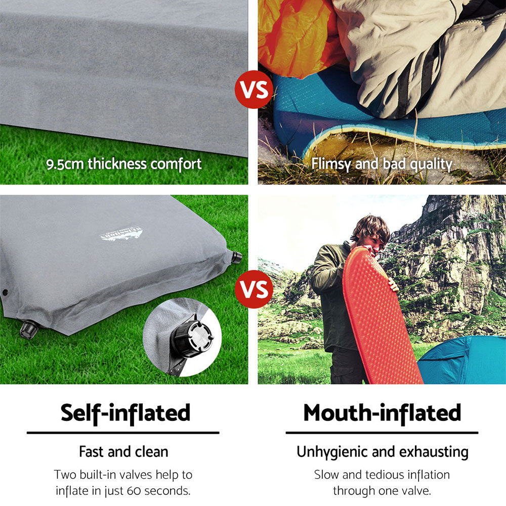 Weisshorn Self-Inflating Mat 187x66cm, 9.5cm Thick, Water Resistant, Grey - SuperSaverAU - view 5