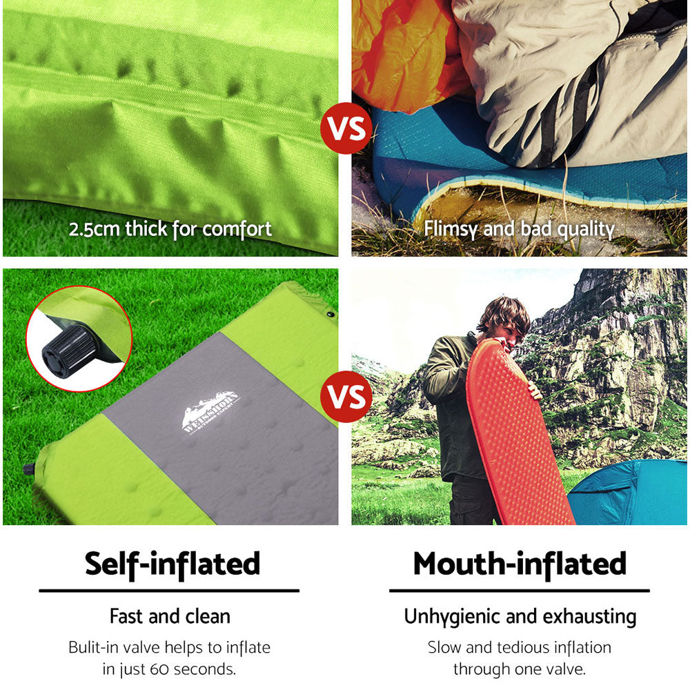 Weisshorn Self-Inflating Mat 195x65x2.5cm Green, Water Resistant, Joinable, Carry Bag - SuperSaverAU - view 5