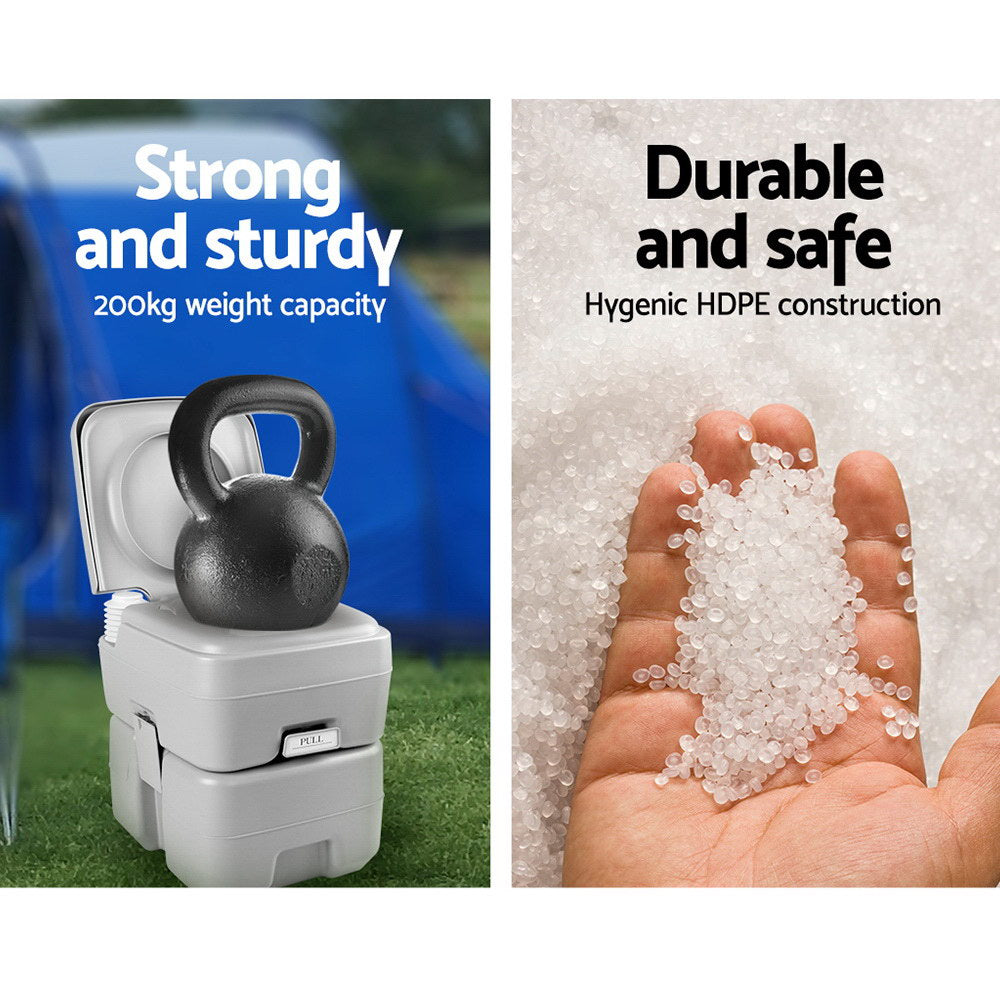 Weisshorn 20L Portable Camping Toilet - 12L Freshwater, Easy to Empty, Grey