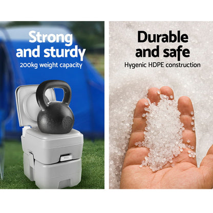 Weisshorn 20L Portable Camping Toilet - 12L Freshwater, Easy to Empty, Grey