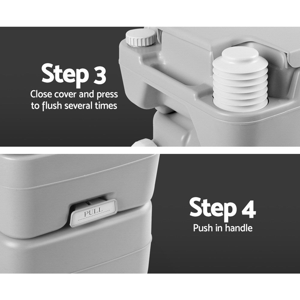 Weisshorn 20L Portable Camping Toilet - 12L Freshwater, Easy to Empty, Grey