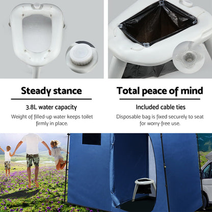 Weisshorn Portable Folding Camping Toilet 120kg Capacity with Anti-Slip Legs