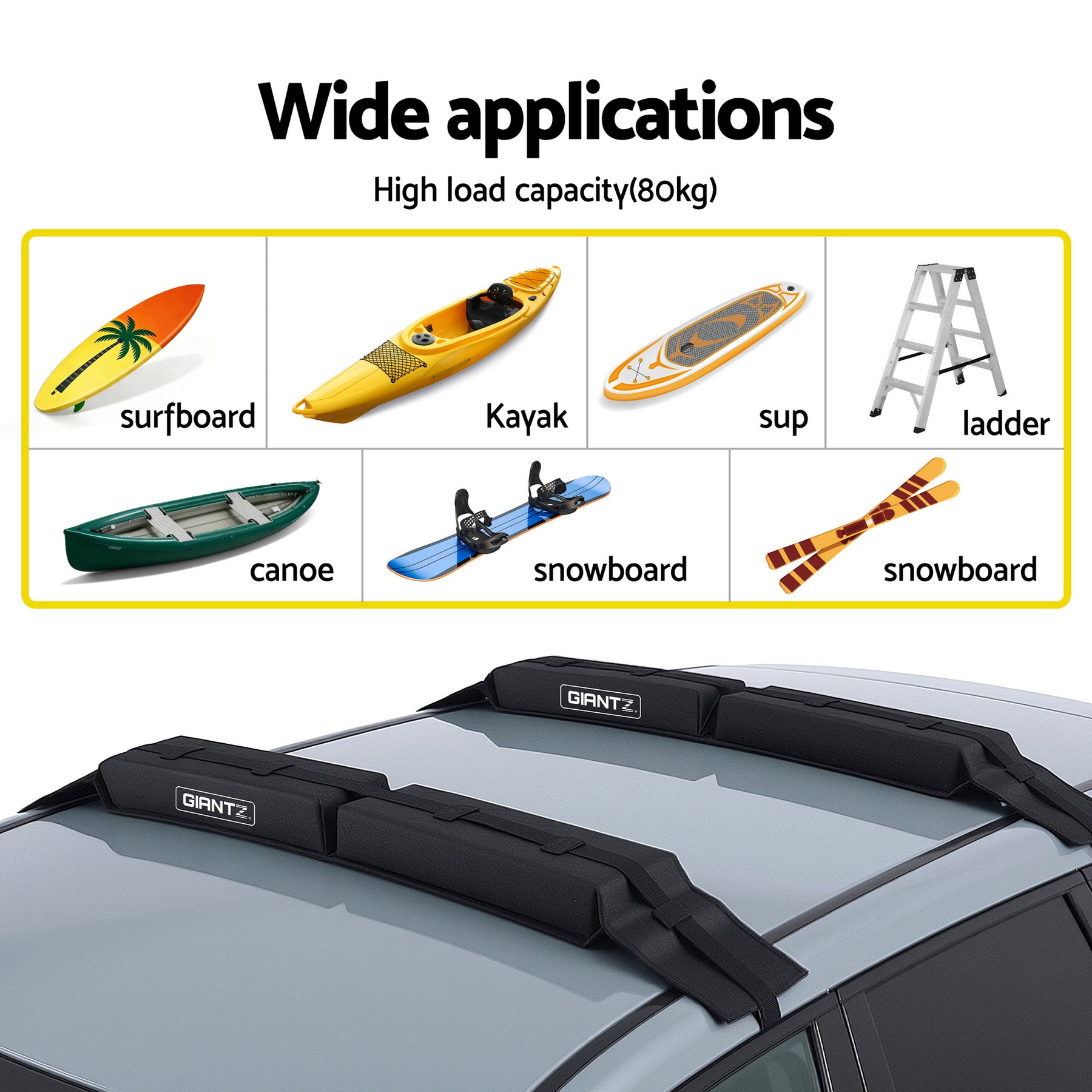 GIANTZ Universal Soft Kayak Roof Rack Pads 80kg