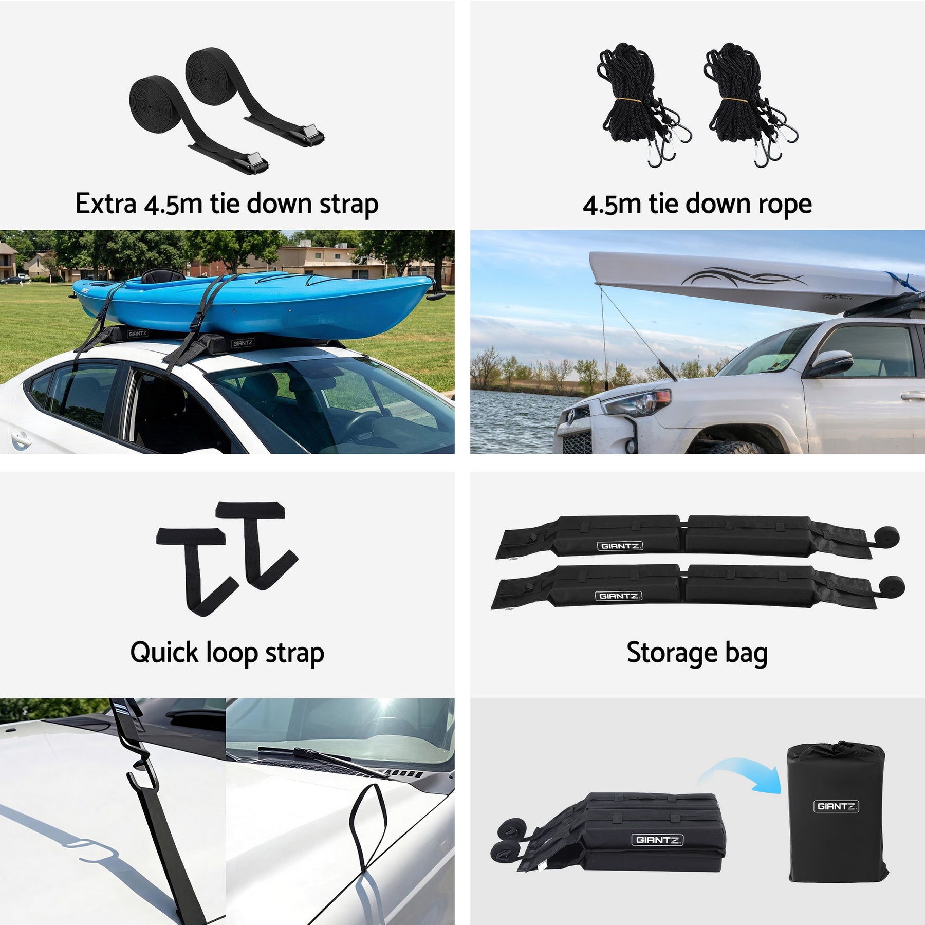 GIANTZ Universal Soft Kayak Roof Rack Pads 80kg
