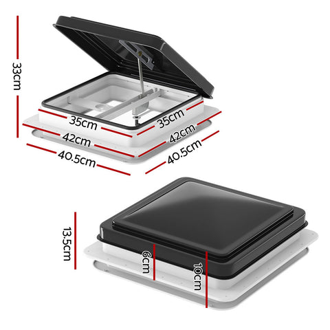 Weisshorn Caravan Roof Vent 350x350mm Black - Low Noise, Insect-Proof, All-Weather - SuperSaverAU - view 2