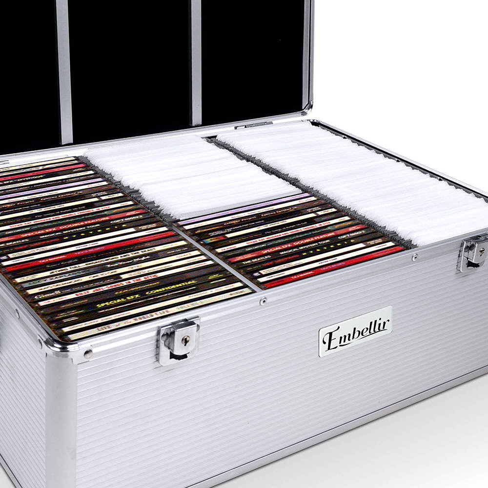Embellir Aluminium CD Storage Case Box 500 Disks with Locks & Velvet Lining