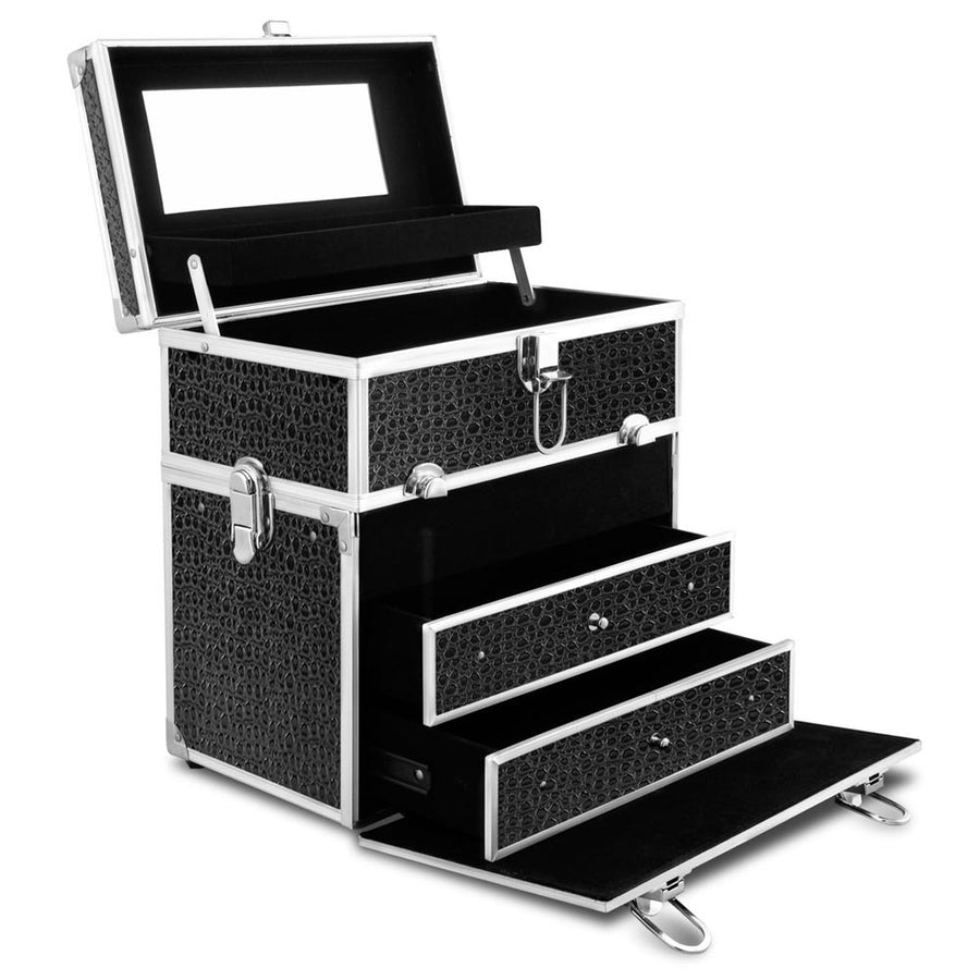Embellir Portable Cosmetic Beauty Makeup Carry Case with Mirror - Crocodile Black - SuperSaverAU - view 1
