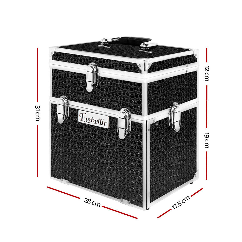 Embellir Portable Cosmetic Beauty Makeup Carry Case with Mirror - Crocodile Black - SuperSaverAU - view 2