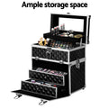 Embellir Portable Cosmetic Beauty Makeup Carry Case with Mirror - Diamond Black - SuperSaverAU - view 4