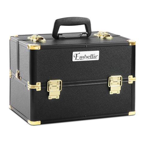 Embellir Portable Cosmetic Beauty Makeup Case - Black & Gold - SuperSaverAU - view 1