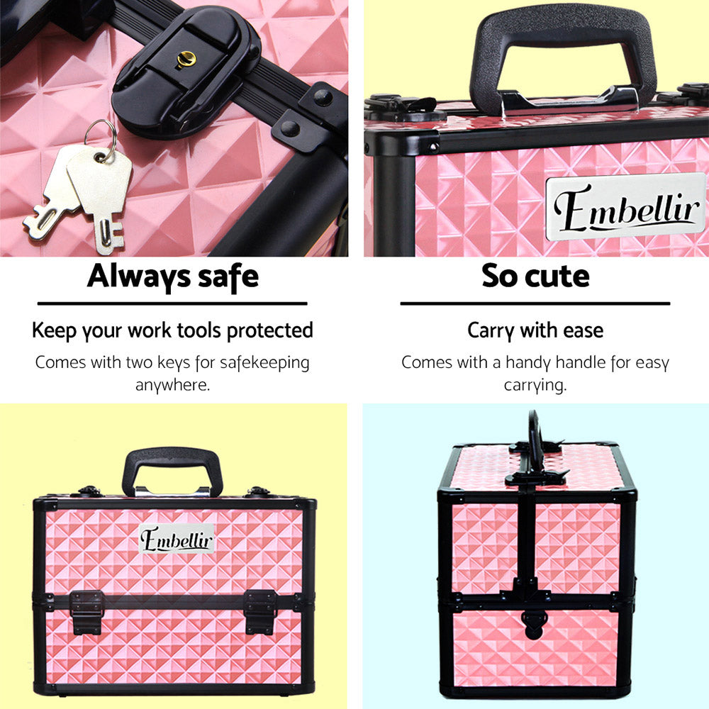 Embellir Portable Cosmetic Beauty Makeup Case - Diamond Pink - SuperSaverAU - view 4